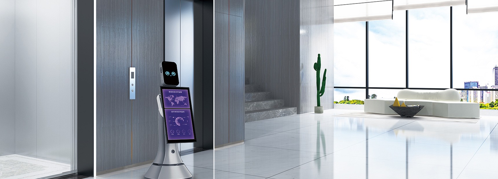 Passenger lifts in a bright contemporary building interior